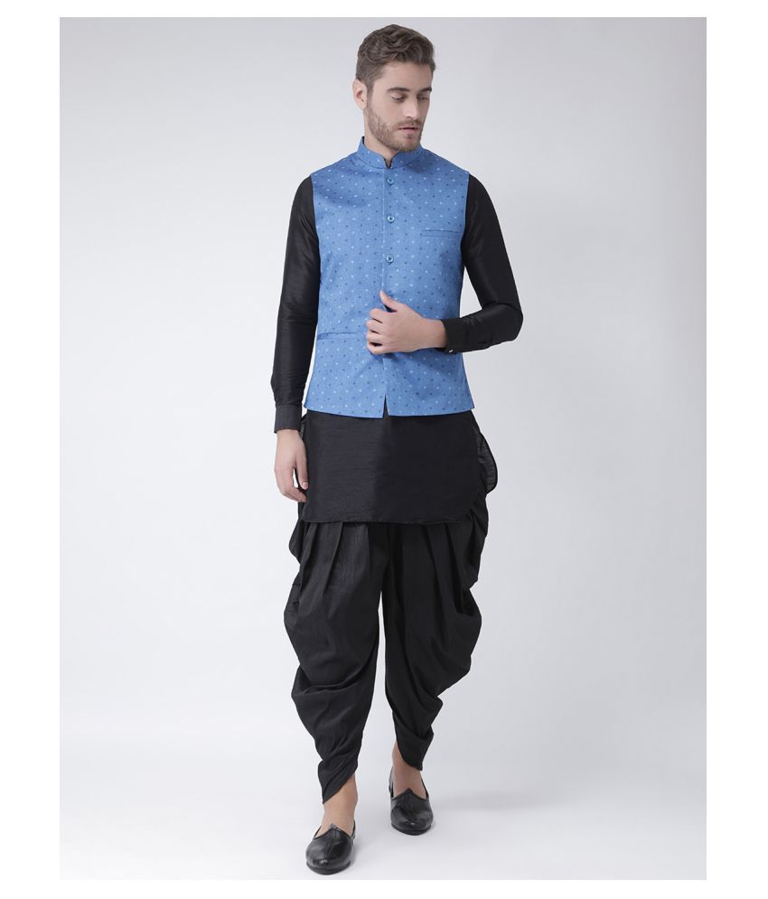     			Deyann Blue Linen Kurta Pyjama Set