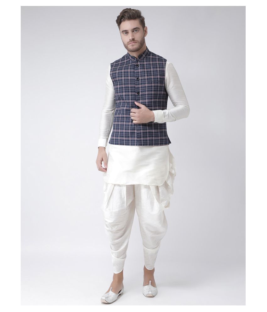     			Deyann Navy Linen Kurta Pyjama Set