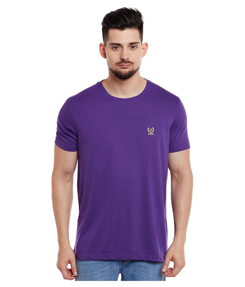     			Vimal Jonney Cotton Blend Purple Solids T-Shirt