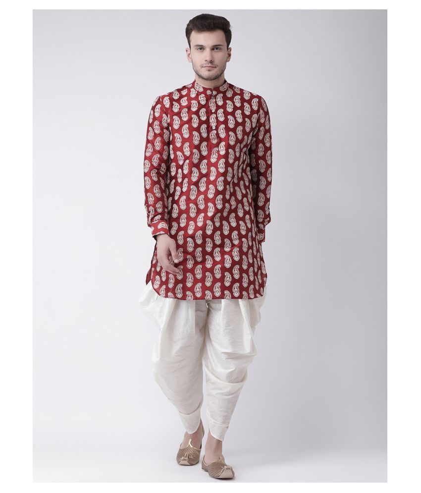     			Deyann Red Silk Blend Kurta Pyjama Set