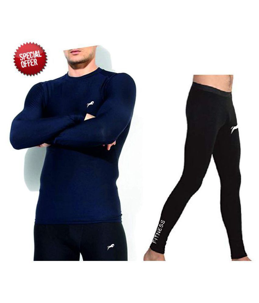     			Just Rider Lycra T-Shirts for Men Full Sleeve & Full Length Compression Lower Tights (Pack of 2)