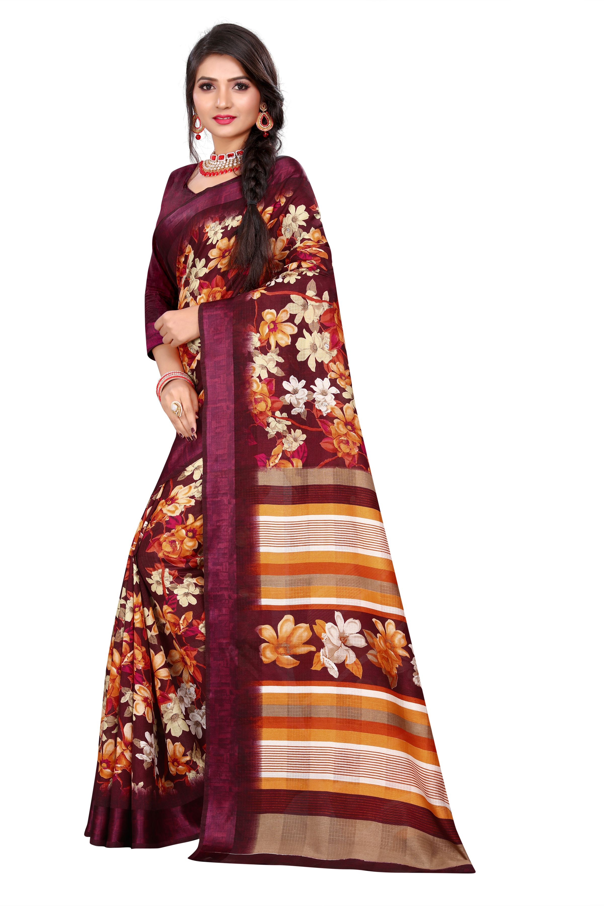 maroon cotton silk saree