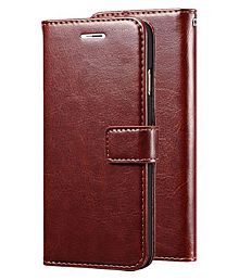 Oppo A7 Flip Cover by KOVADO - Brown Original Vintage Look Leather Wallet Case