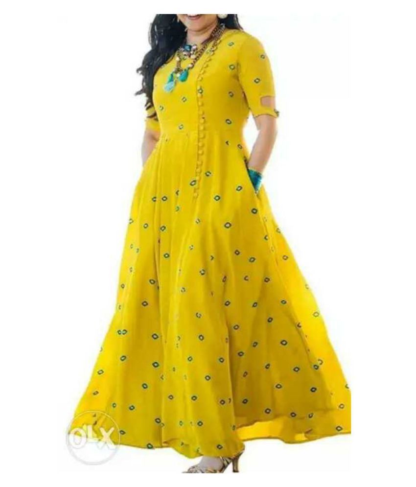 Kanha Yellow Cotton Anarkali Kurti - Buy Kanha Yellow Cotton Anarkali ...