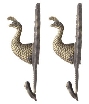 1 Pair Peacock Drapery Curtain Tiebacks Holdback Bag Coats Wall Door Hooks
