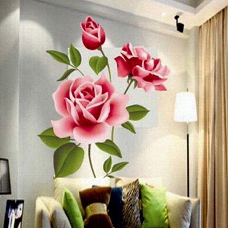 Rose Flower Wall Stickers Romantic Love Kitchen Wall Art Decals Home