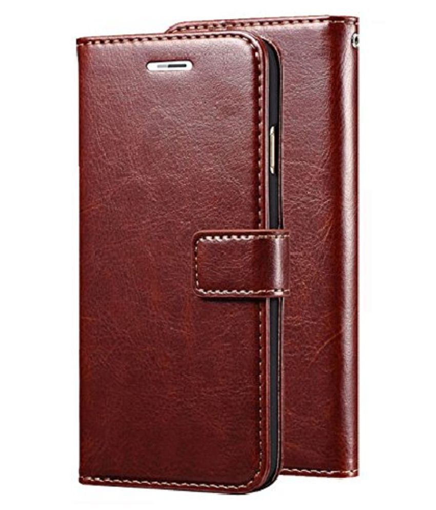     			Oppo F9 pro Flip Cover by KOVADO - Brown Original Vintage Look Leather Wallet Case