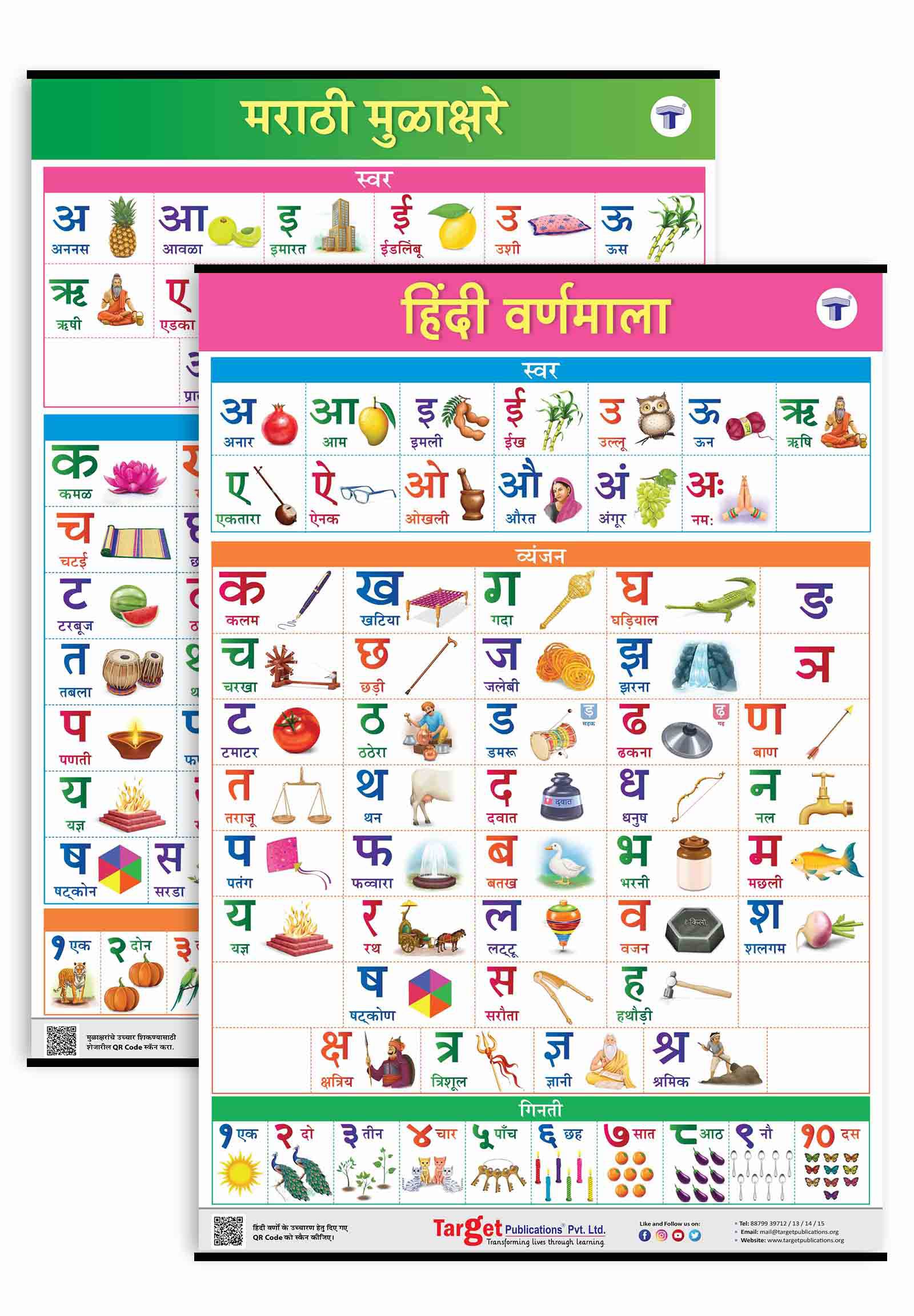 Jumbo Hindi and Marathi Alphabet and Number Charts for Kids (Hindi  Varnamala and Marathi Mulakshare - Set of 29 Charts)  Perfect For  Homeschooling,