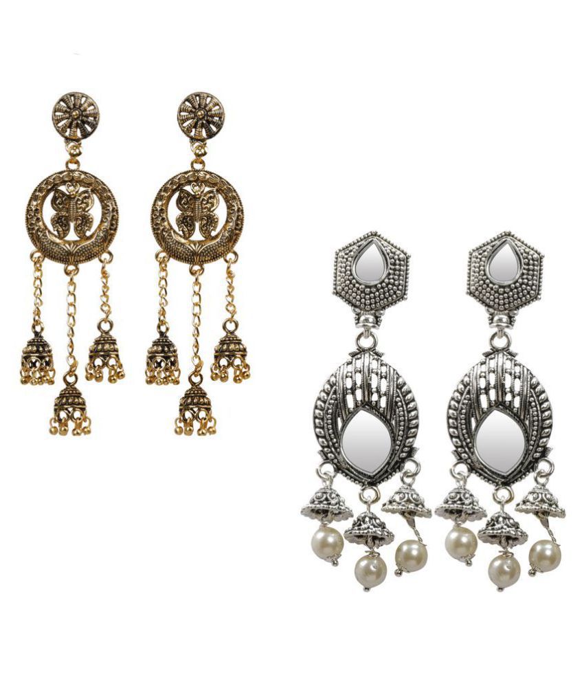     			Silver Shine Partywear Traditional Exclusive Drop Earrings combo set pair of 2  for Girls And Women Jewellery