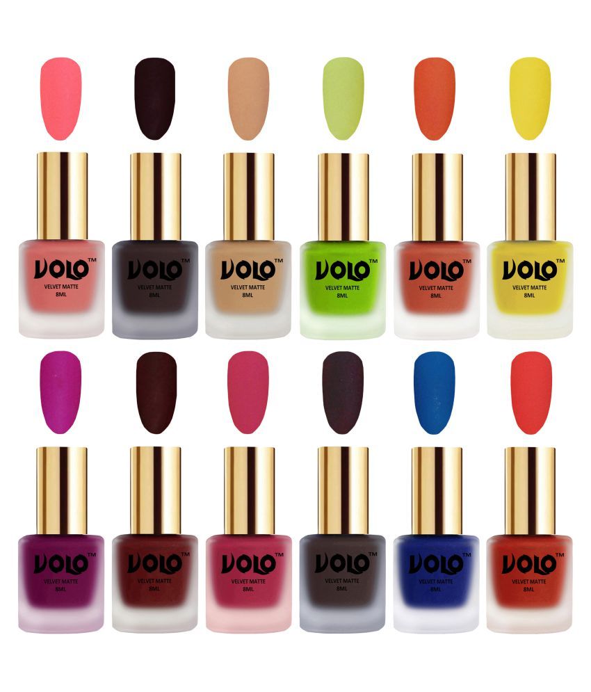     			VOLO Velvet Dull Matte Bold Colors Nail Polish Pack Of 12 Multi 96 mL