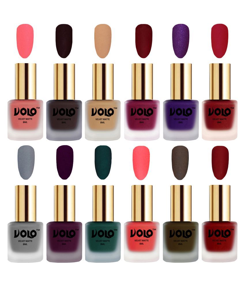     			VOLO Velvet Dull Matte Bold Colors Nail Polish Pack Of 12 Multi 96 mL