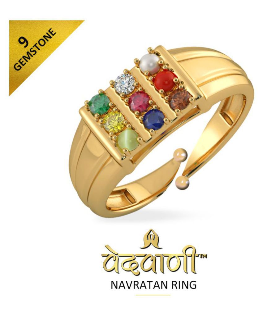 Navratan Gold Plated Ring 9 Gemstone Unisex Ring with Certificate of