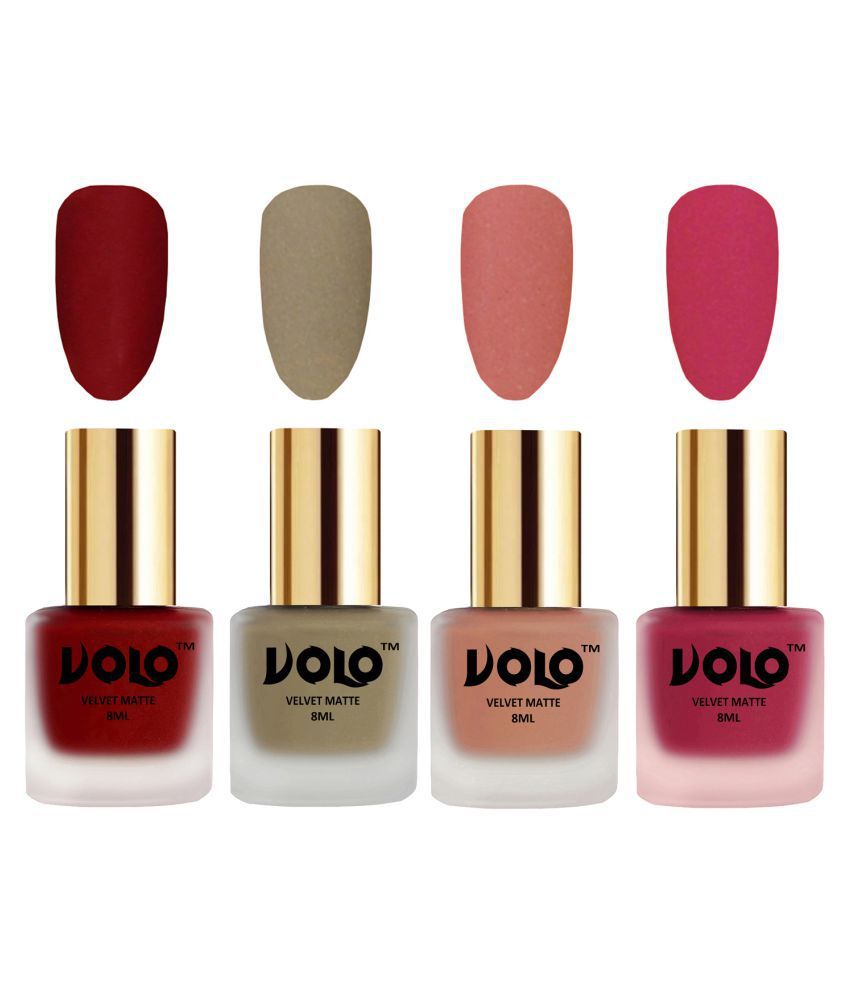     			VOLO Velvet Dull Matte Posh Shades Nail Polish Red,Nude,Peach, Pink Matte Pack of 4 32 mL