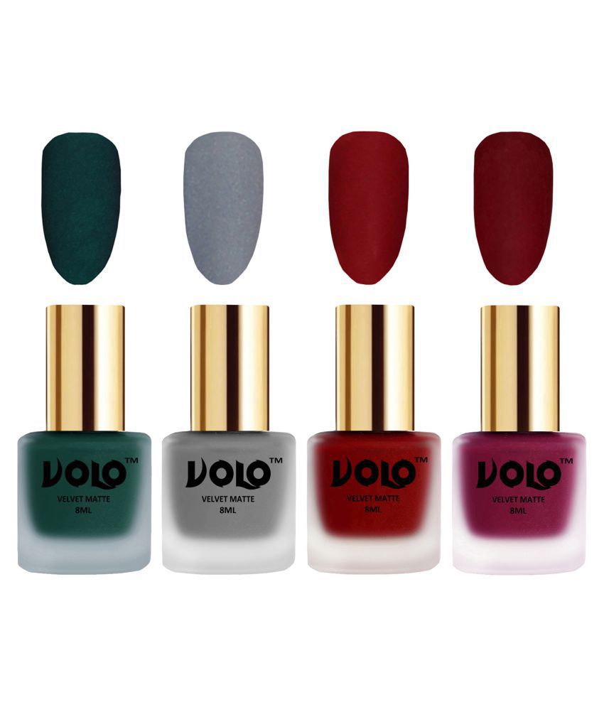     			VOLO Velvet Dull Matte Posh Shades Nail Polish Green,Grey,Red, Red Matte Pack of 4 32 mL