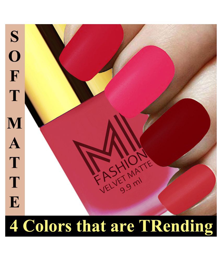     			MI FASHION Stand Out Colors Soft Matte Paint Nail Polish Magenta,Maroon,Coral Red Matte Pack of 4 40 mL