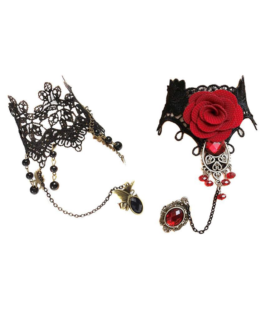Romp Fashion 2 Pieces Gothic Rose & Drop Bead Style Lace Bracelet with ...
