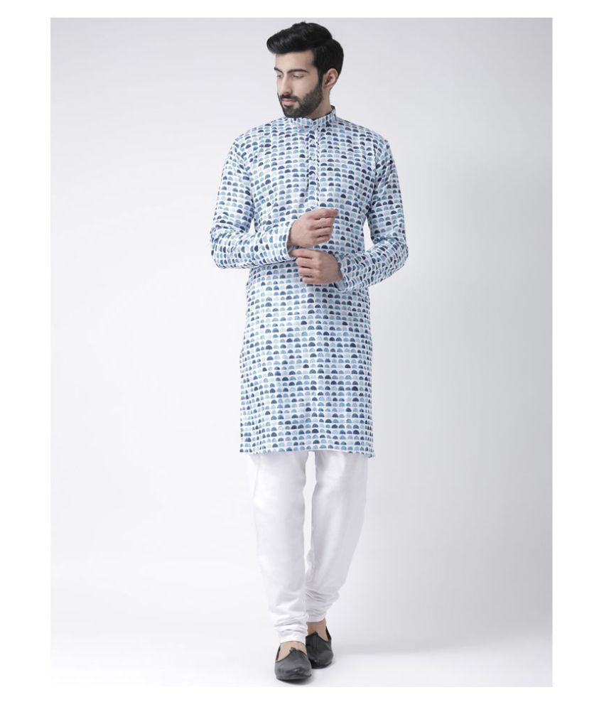     			Hangup White Cotton Kurta Pyjama Set