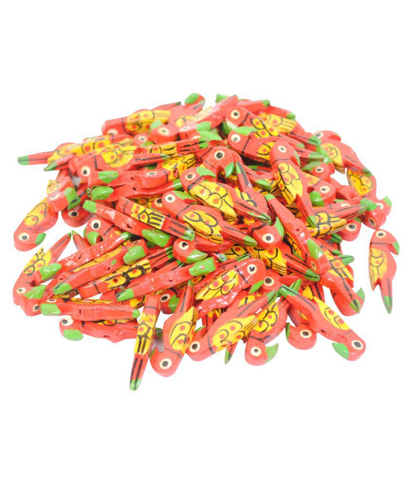     			50 pcs Wooden Red Color Parrot Beads Size 3.5 cm for Jewellery Making, Dresses,Beading, Art and Crafts Work by Vardhman