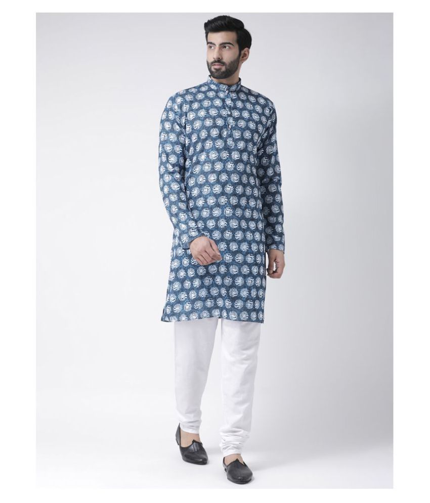     			Hangup Blue Cotton Kurta Pyjama Set