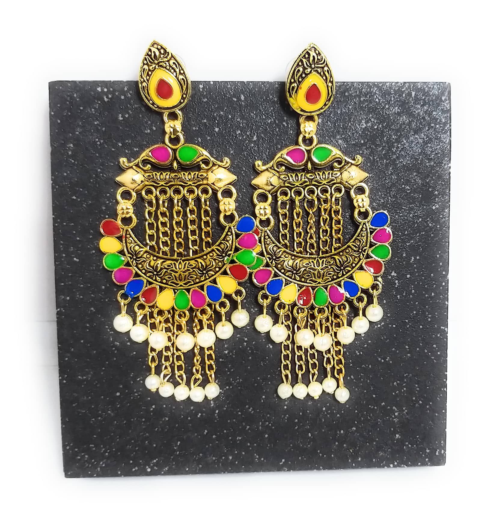     			Diwali Special Multicolor Gold Plated Stylish Designer Meenakari Festive Earrings