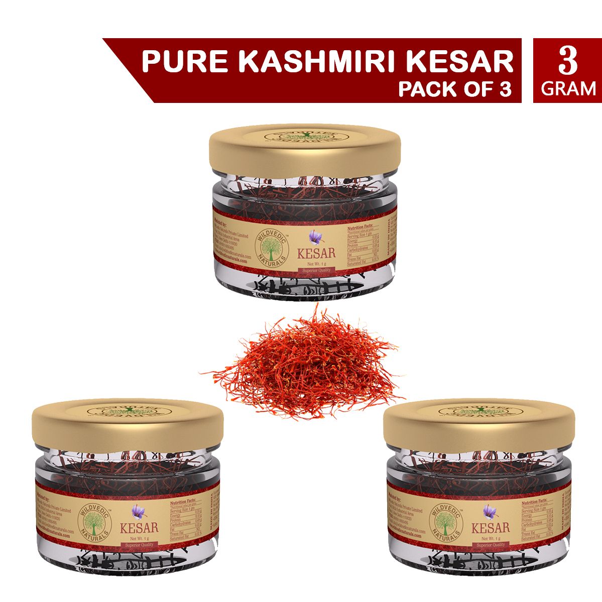     			Wildvedic Naturals Kashmiri Kesar / Saffron Premium Quality A++ grade Kesar / Saffron 3 gm