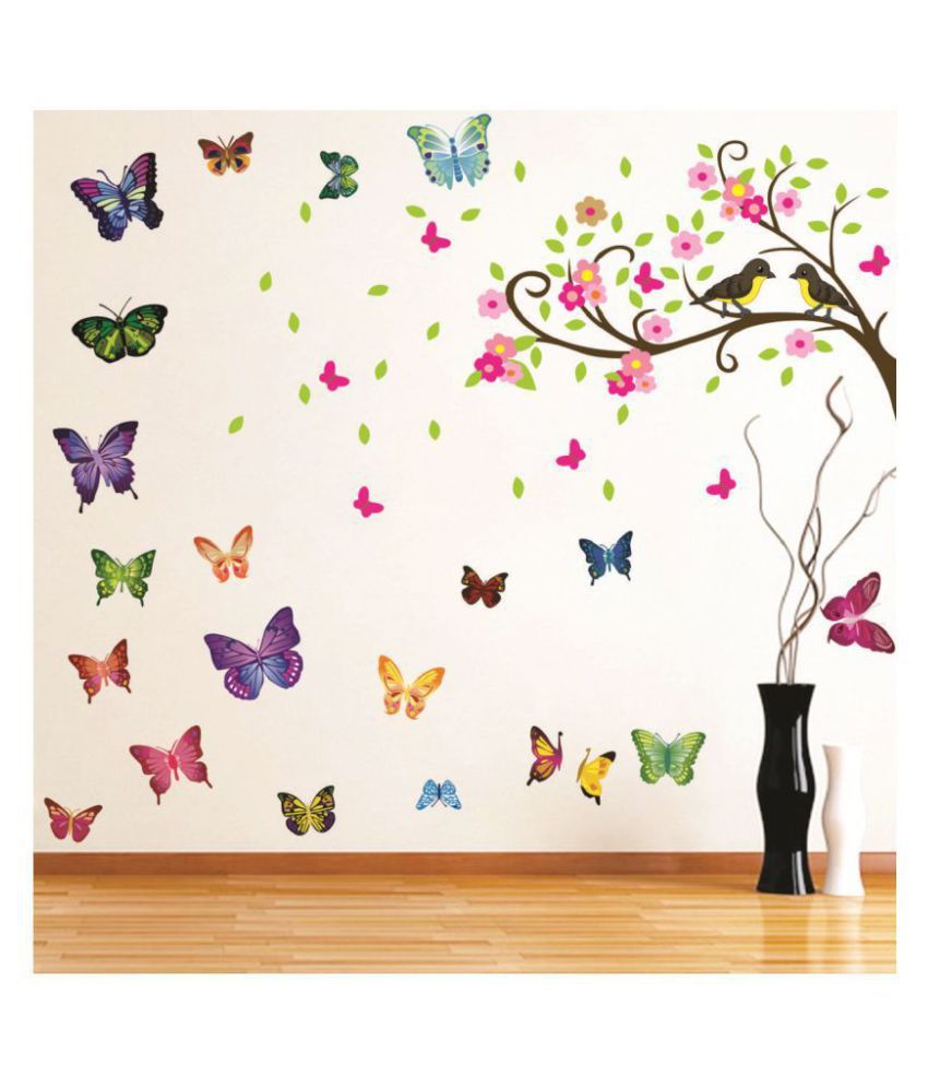     			Decor Villa BUTTERFLY TREE BIRDS Nature Sticker ( 109 x 91 cms )