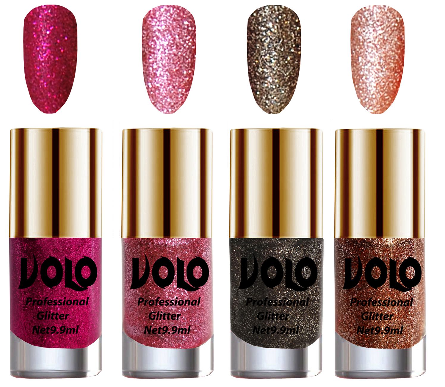     			VOLO Professionally Used Glitter Shine Nail Polish Magenta,Pink,Grey Pink Pack of 4 39 mL