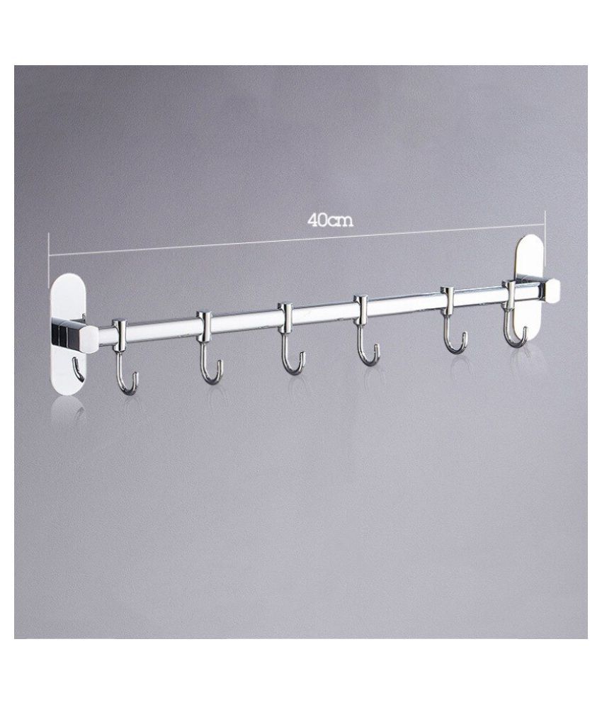 Wall Mounted Stainless Steel Hanging Rack Rail With 7 Removable Hooks For Kitchen Bathroom