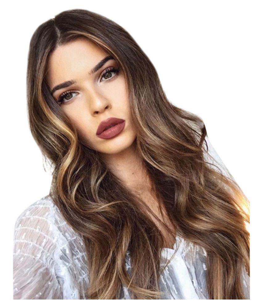 Long Curly Wavy Synthetic Wig Gray Brown Natural Full Wigs For