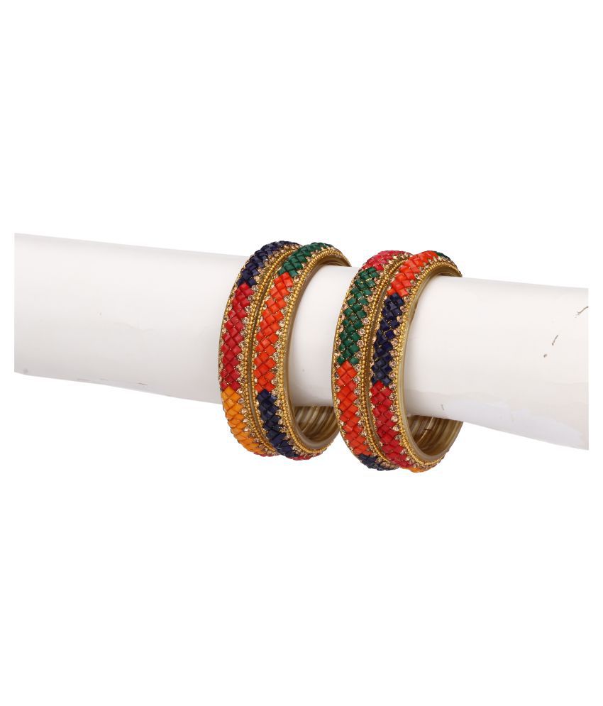     			Party Glass Bangle Set Ornamented With Beads For Spaical Look (Pack Of 4 Multi Shining & Attractive