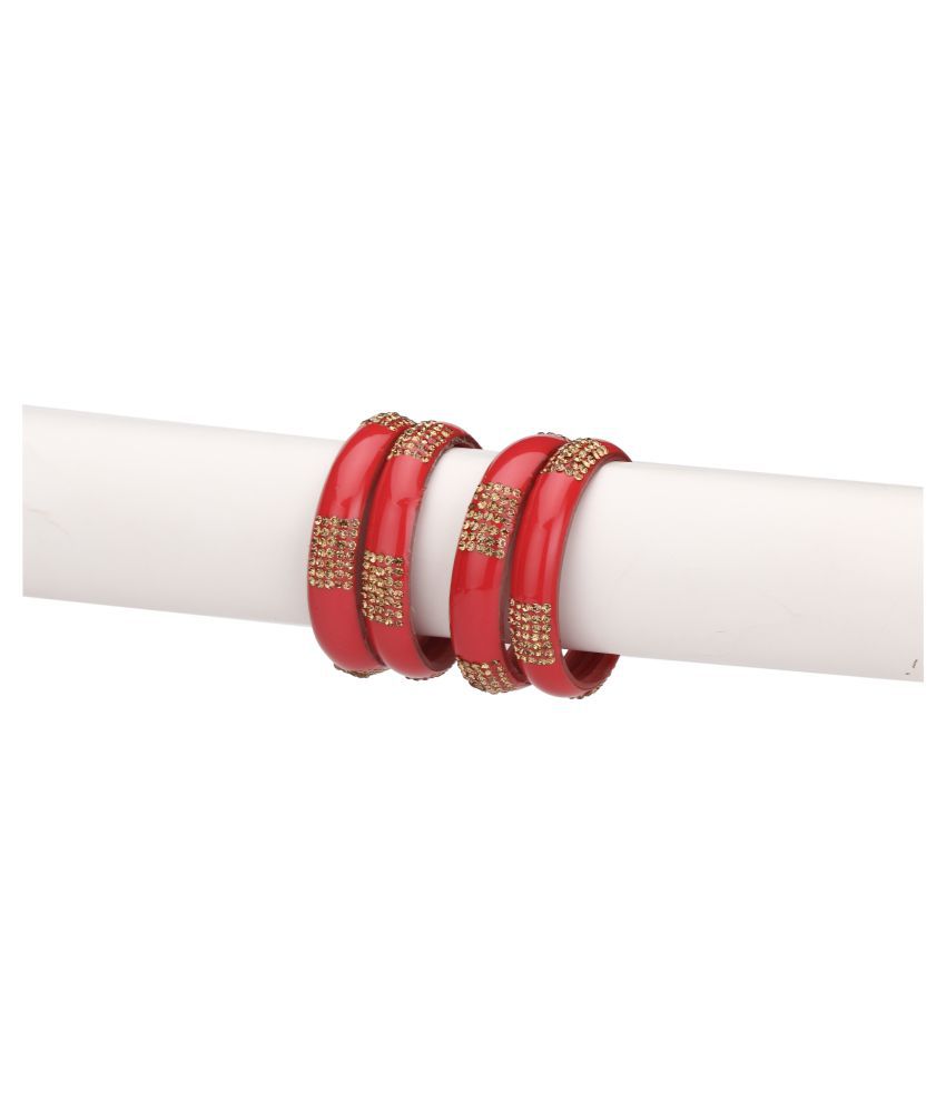     			Party Glass Bangle Set Ornamented With Beads For Spaical Look (Pack Of 4 Rad Shining & Attractive