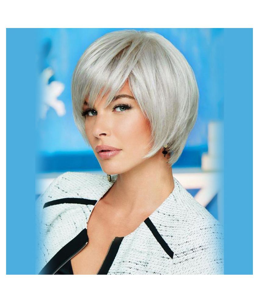 Fashion Lady Women Natural Short Grey Wavy Wig Humen Hair Curly