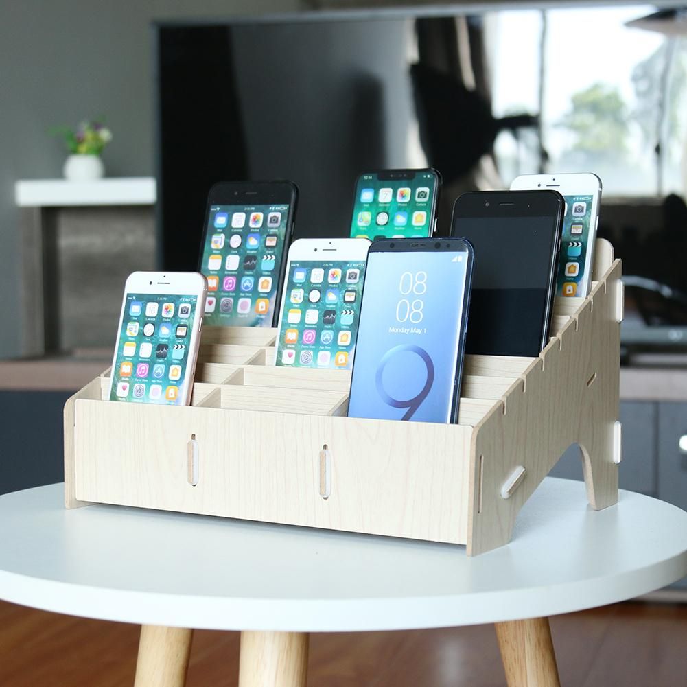 Wooden Mobile Phone Management Storage Box 24-Grid Desktop Multi Phone ...