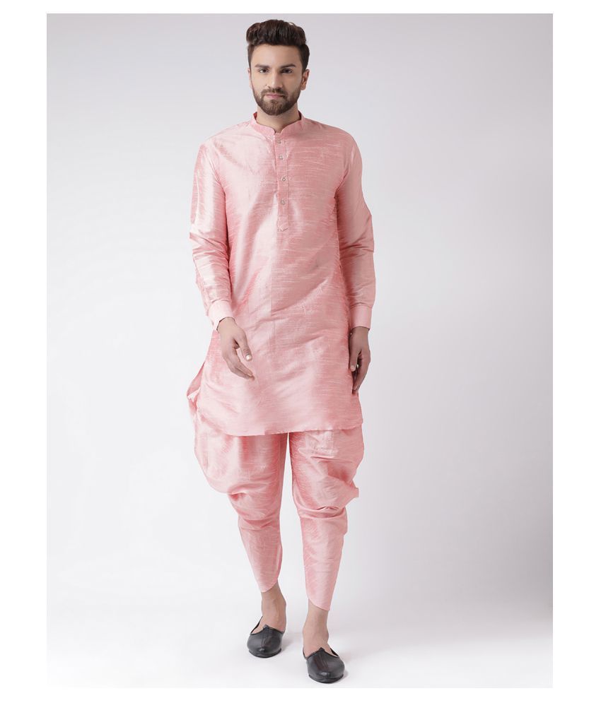     			Hangup Pink Silk Blend Kurta Pyjama Set