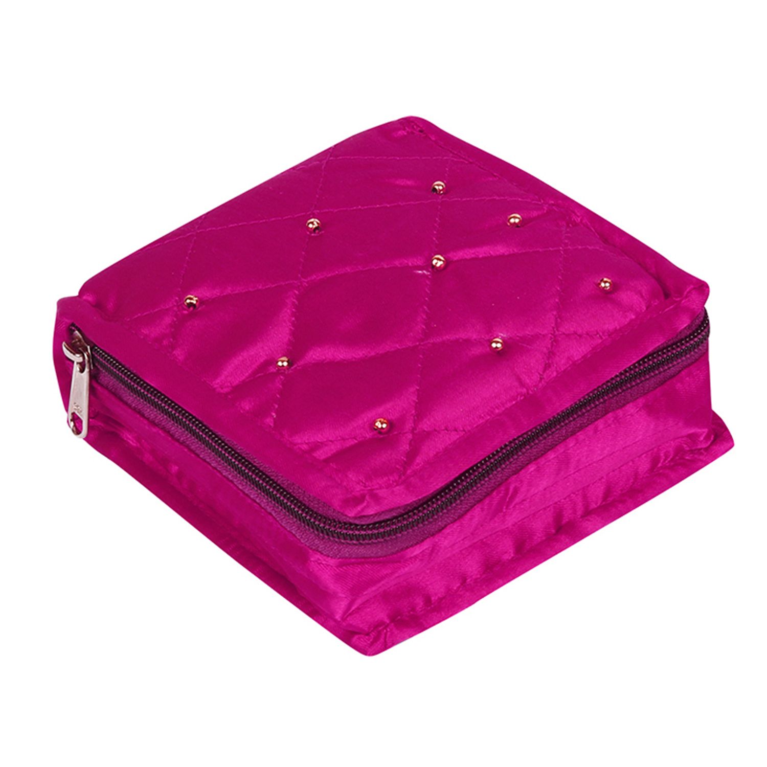     			E-Retailer™ Polyester Quilted Material Jewellery Organiser Box with 4 Pouches( Set Content : 1 Pc,  Color : Pink)