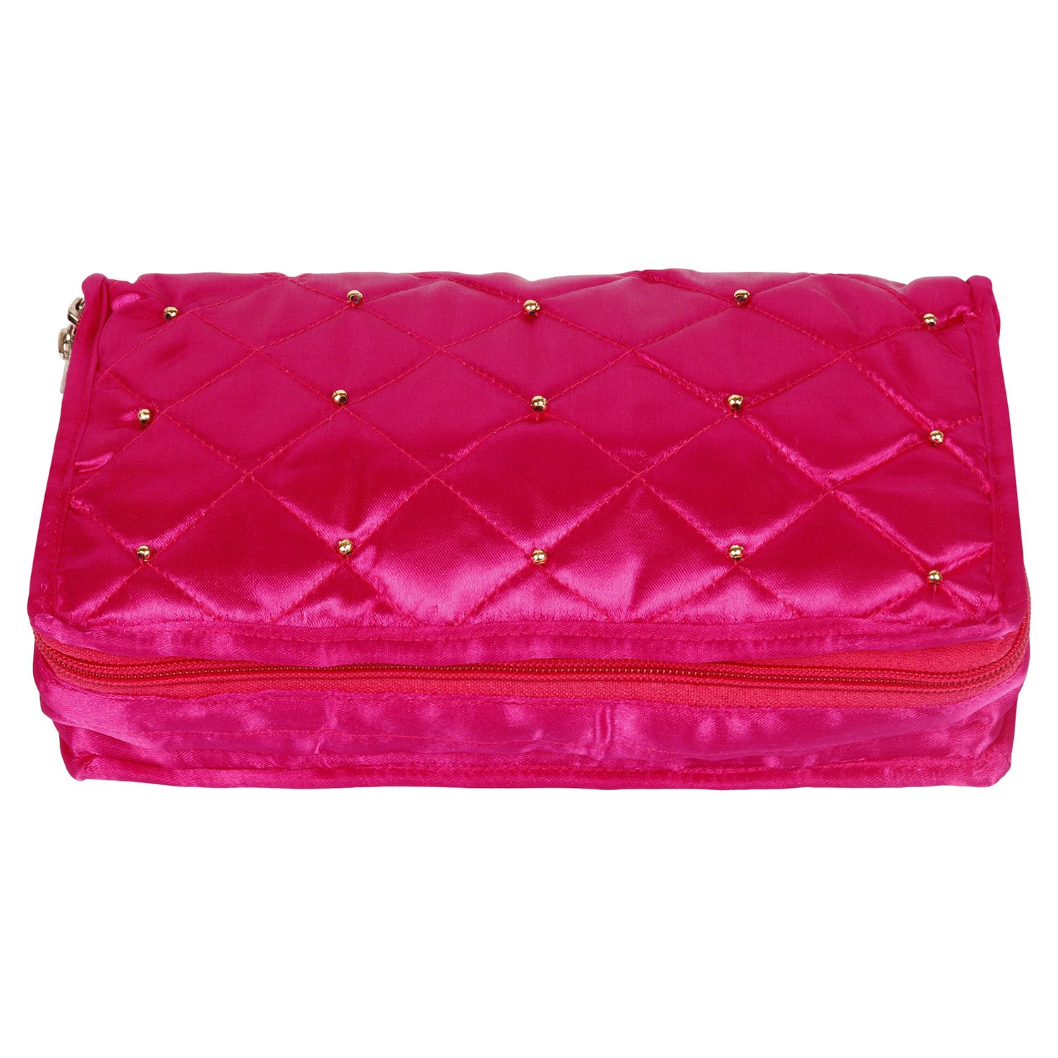     			E-Retailer™ Polyester Quilted Material Jewellery Organiser Box with 5 Pouches( Set Content : 1 Pc,  Color : Pink)