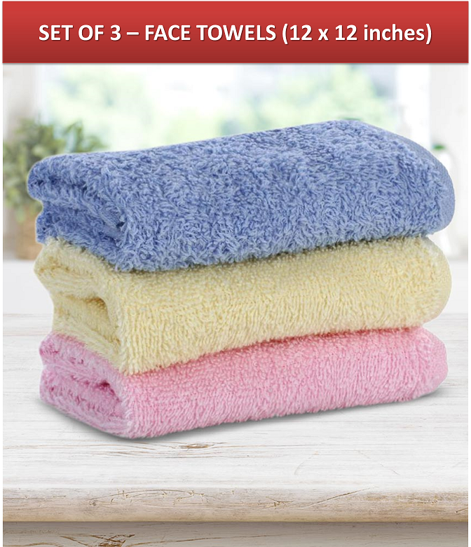 Bombay Dyeing Set of 3 Face Towel Assorted (12X12 Inches) Buy Bombay