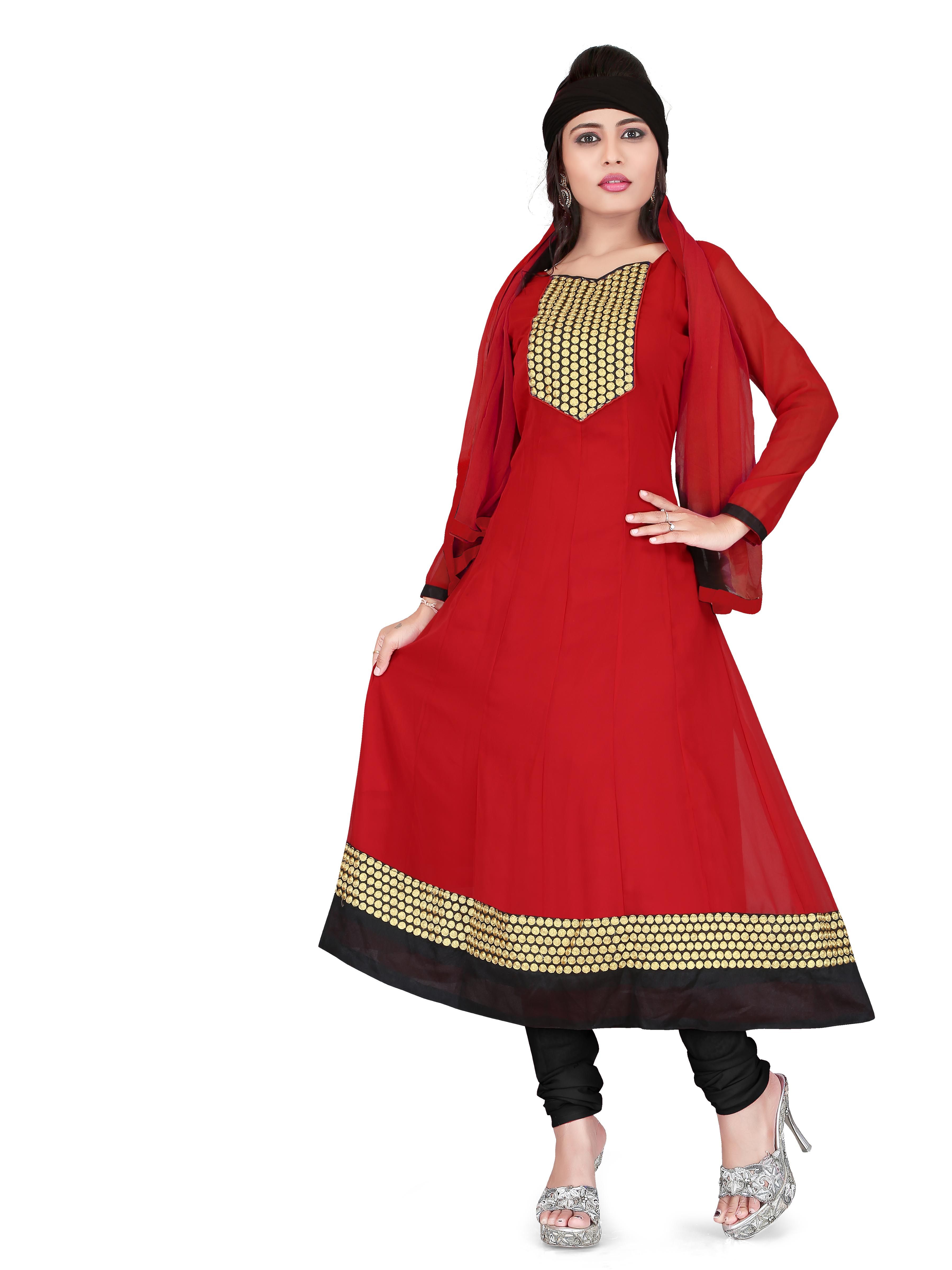 JHEENU Red Georgette Dress Material - Buy JHEENU Red Georgette Dress ...