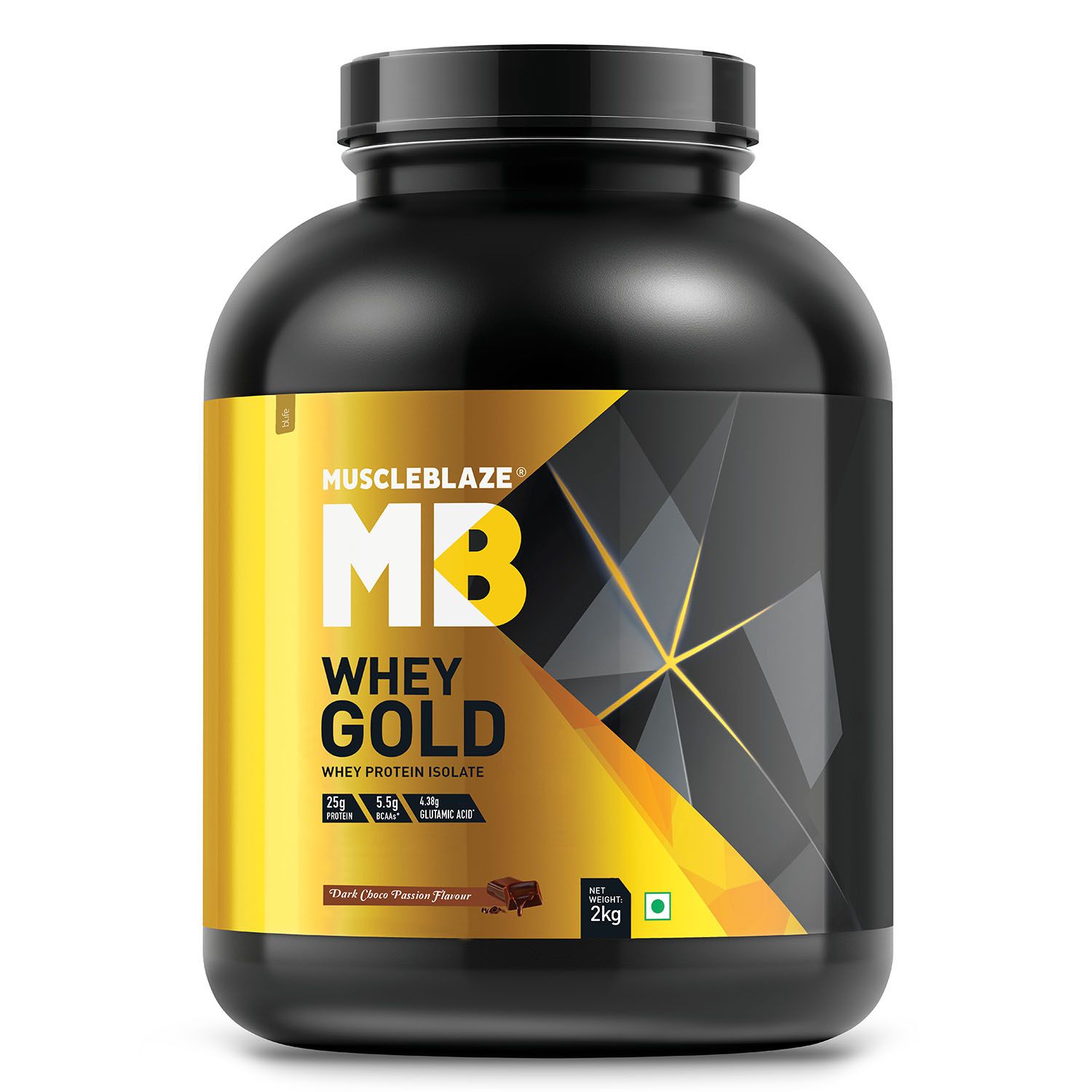 MuscleBlaze Whey Gold, 100% Whey Protein Isolate, Labdoor USA Certified (Dark Choco Passion, 2 kg / 4.4 lb, 66 Servings)