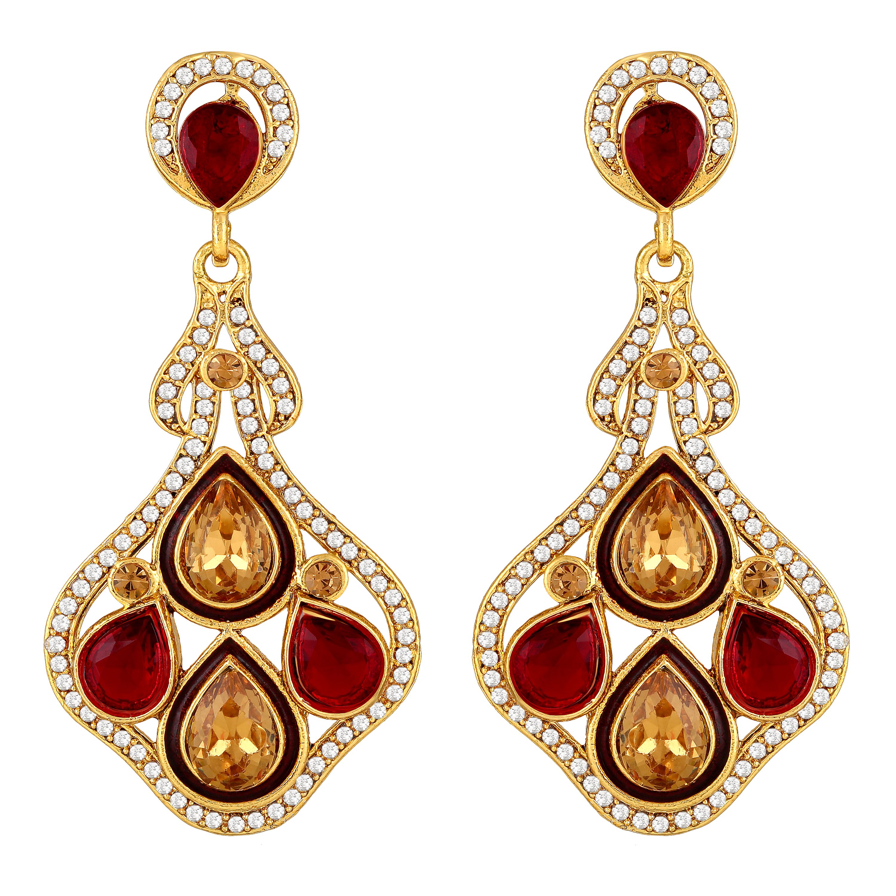 Sukai Jewels Red Pearl Traditional Gold Plated Zinc Cz AD Studded ...