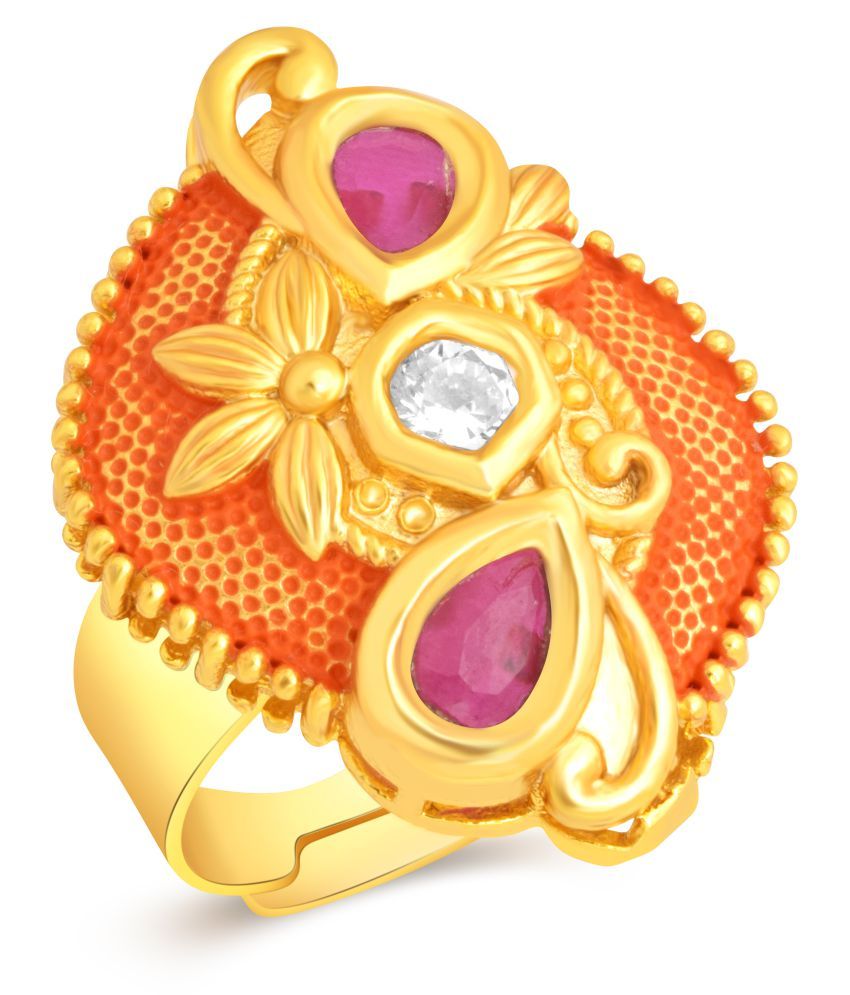 VK Jewels Traditional Gold Plated Alloy Kundan Adjustable Ring for 