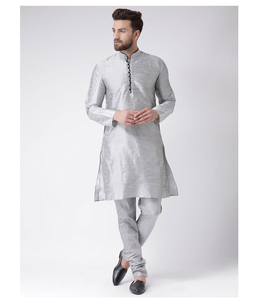     			Hangup Medium Grey Silk Blend Kurta Pyjama Set