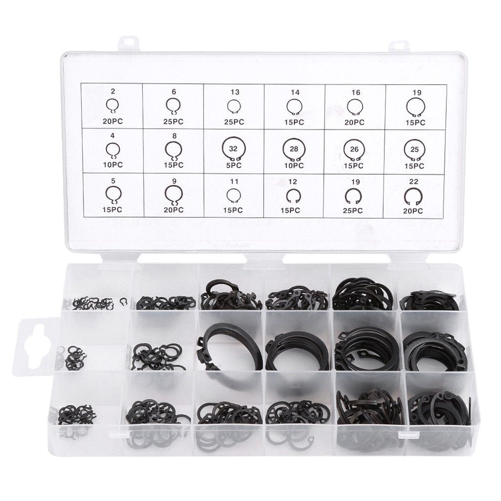 Keptfeet Muti Size Stainless steel Opening Snap Ring E-Clip External Retaining Ring Assortment Set with Transparent Case 