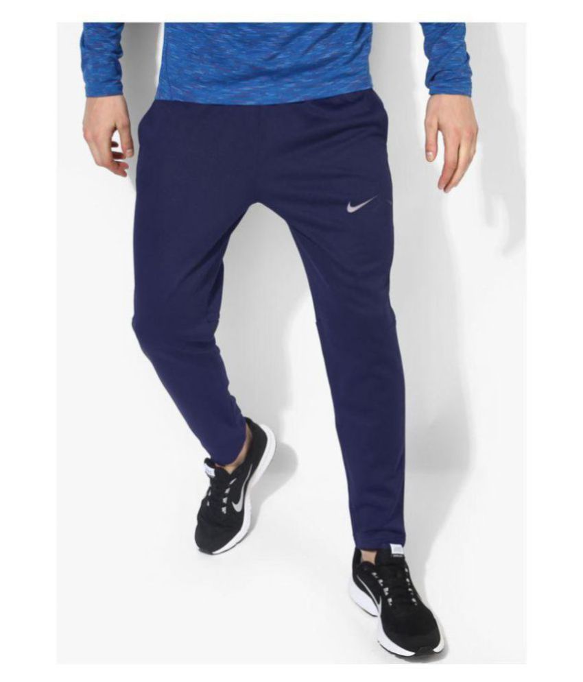 nike navy polyester lycra trackpants