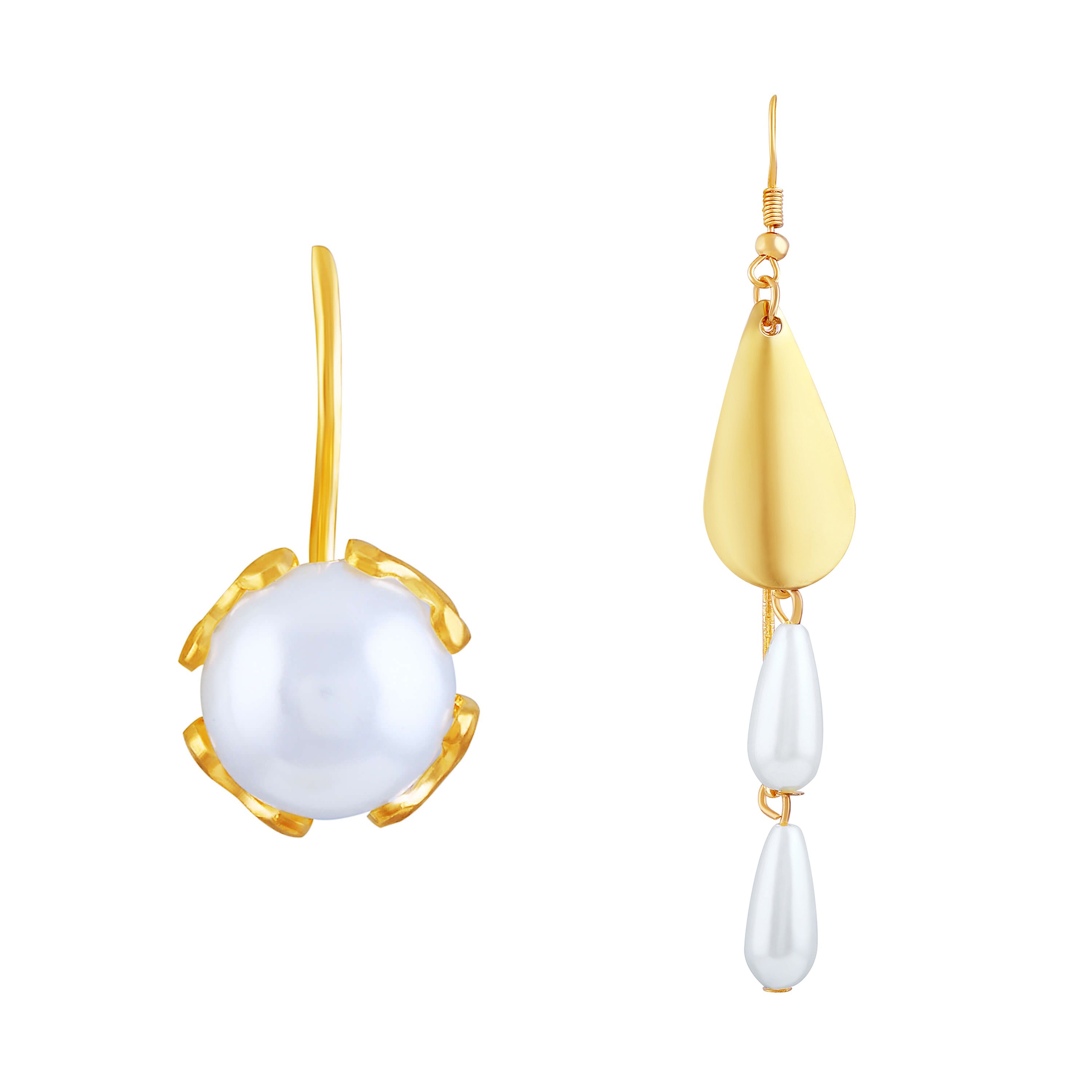     			Stunning Gold-Toned Pearl Enamelled Mismatch Drop Earring