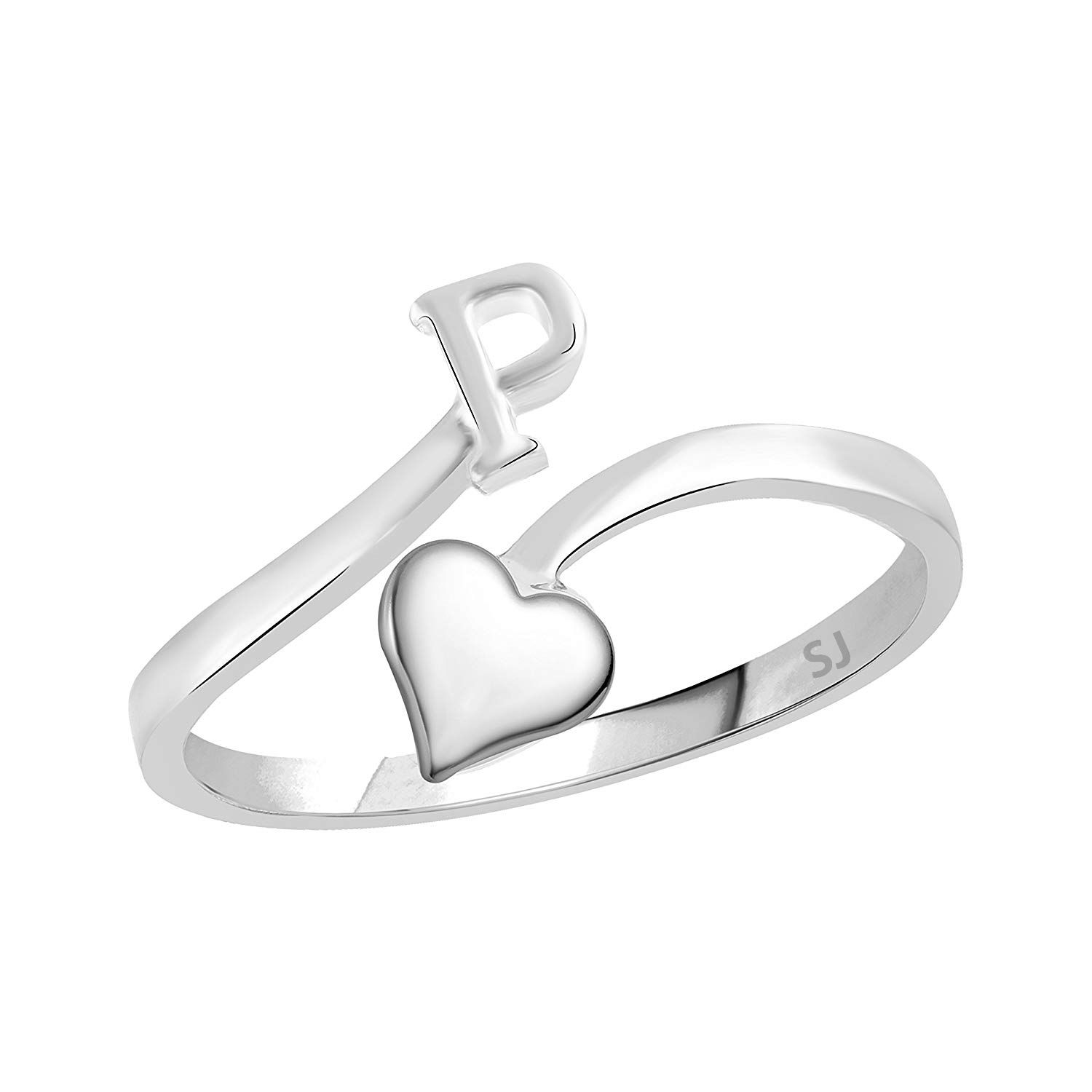 Sukai Jewels Heart Initial 'P' Rhodium Plated Alloy & Brass Cubic ...