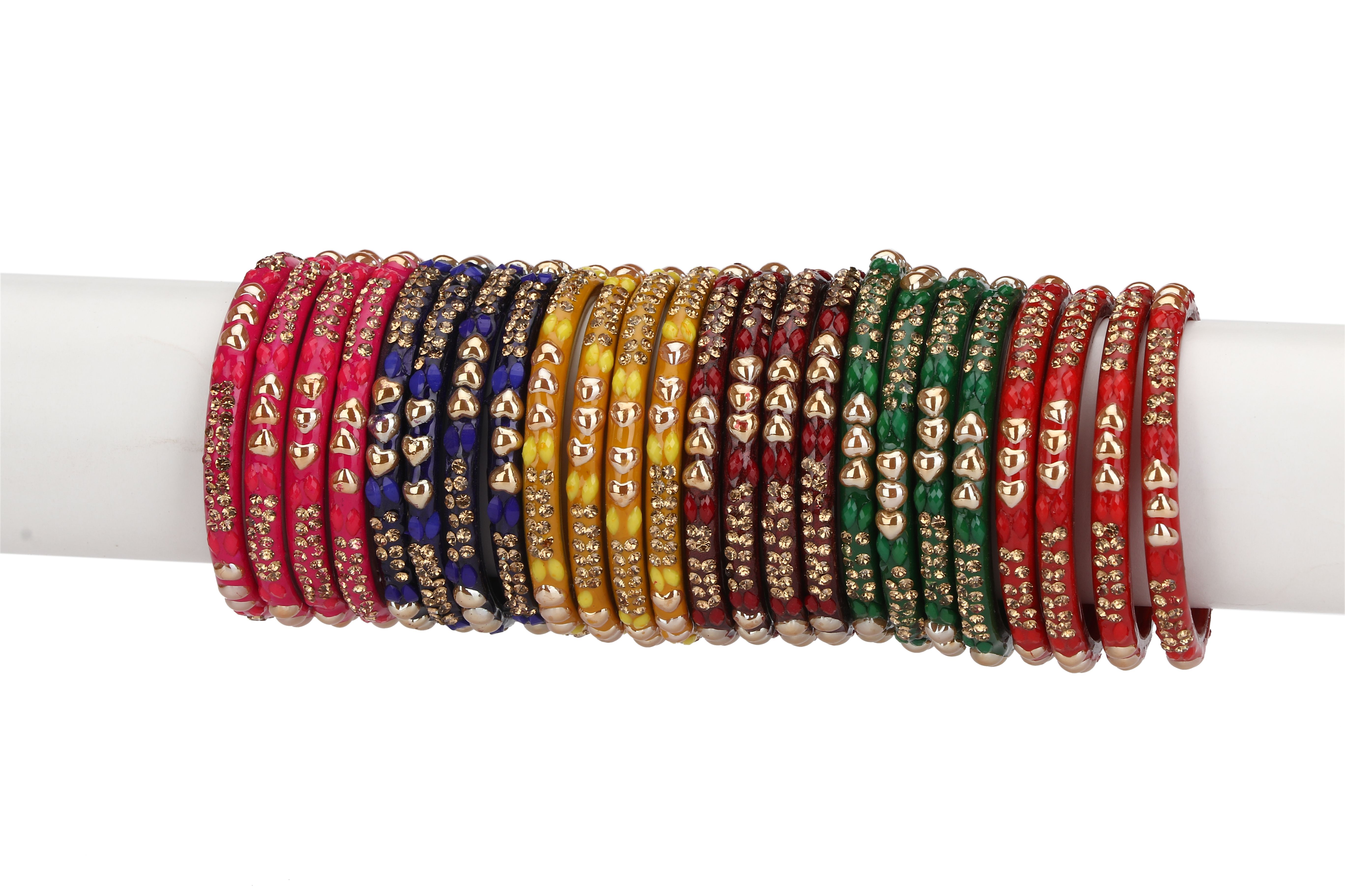 Party Glass Bangle Set Ornamented With Beads For Spaical Look (Pack Of