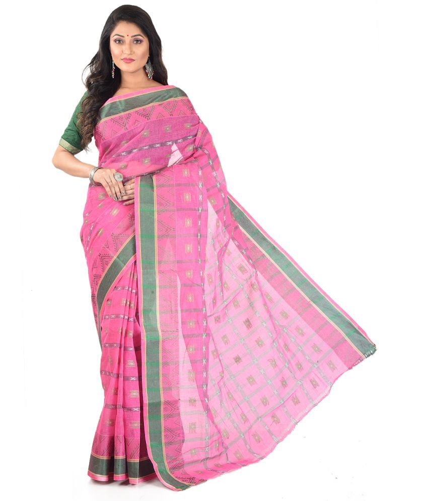     			Roy Enterprises Creation Pink Bengal cotton Saree - Single