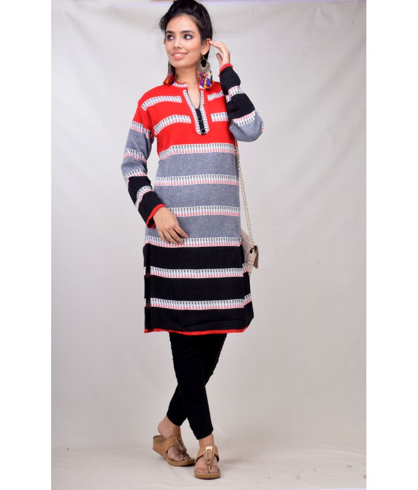     			CLYMAA - Red Woollen Women's Straight Kurti