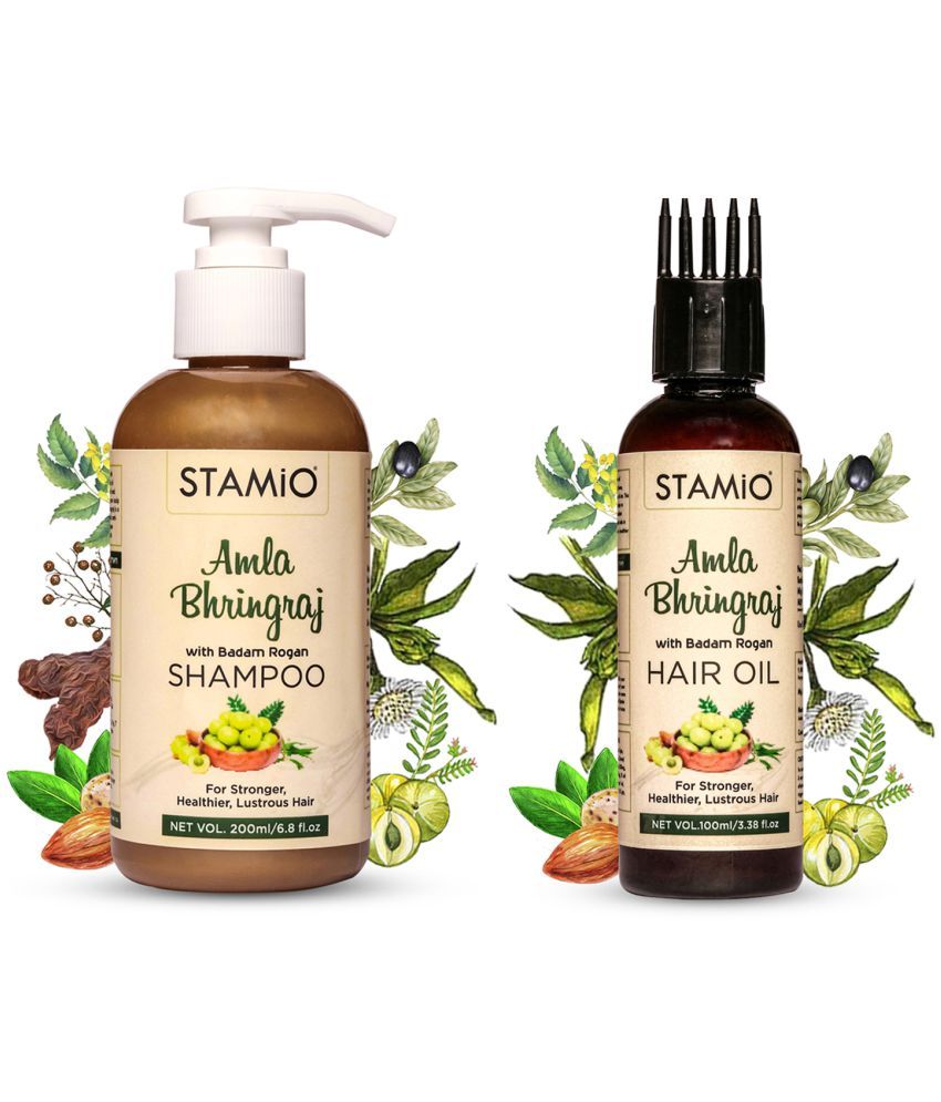     			STAMIO Amla Bhringraj Hair Oil & Shampoo Combo for Stronger, Healthier, Lustrous Hair (Shampoo 200ml + Oil 100ml)